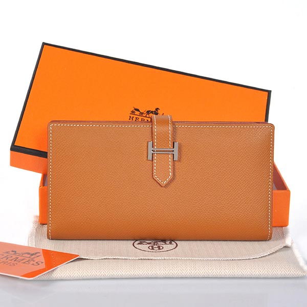 208 Hermes 2 snodata portafoglio in pelle originale Camel